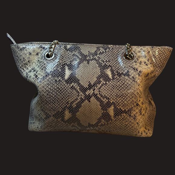 Michael Kors Python Snakeskin Jet Set Tote /Goldtone Chain Straps & Hardware - Picture 4 of 13